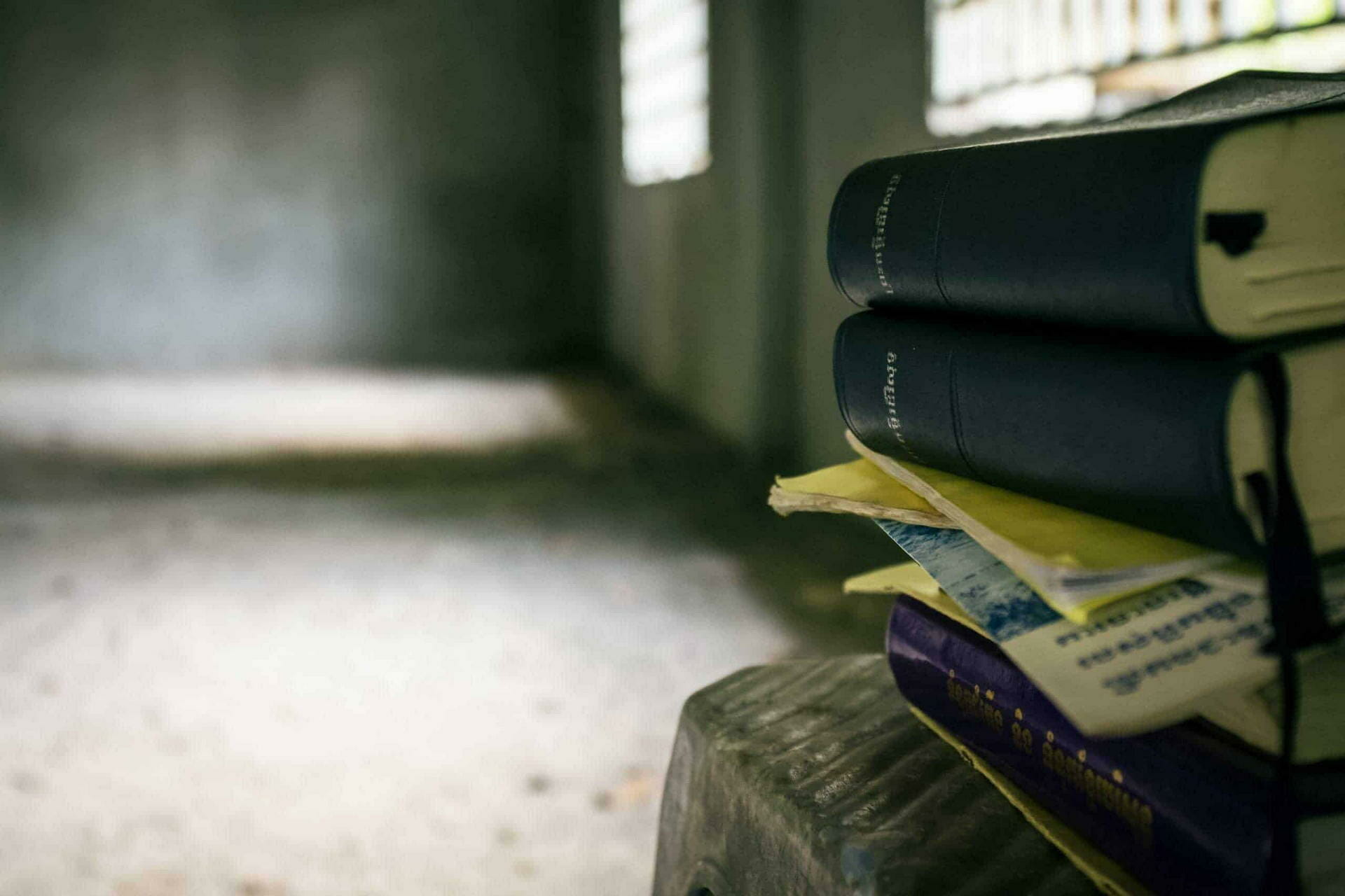 A set of Khmer bibles used by Children in Families's church partnership program